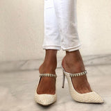 Myquees Chic Women Pearl Detailed High Heels
