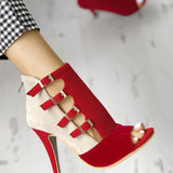 Myquees Hollow Out Buckled High Heels