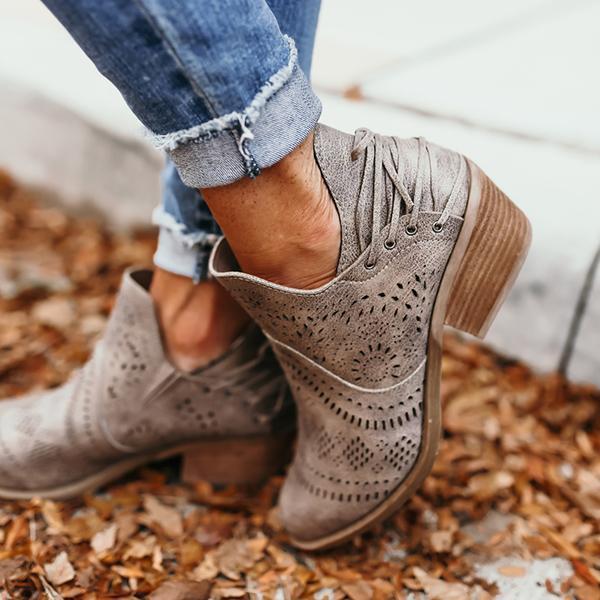 Myquees Laser Cutout Ankle Booties