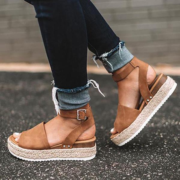 Myquees  Espadrilles Ankle Strap Wedge Sandals