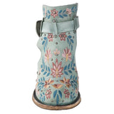 Myquees Vintage Floral Embroidery Round Toe Ankle Bootie